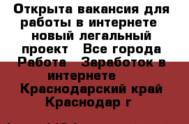 Открыта вакансия для работы в интернете, новый легальный проект - Все города Работа » Заработок в интернете   . Краснодарский край,Краснодар г.